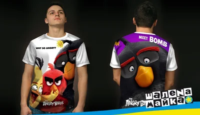 Футболки с полной запечаткой: злые птички 2